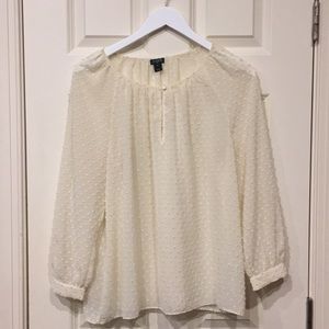 J-Crew Cream Swiss Dot Blouse Long Sleeve S…